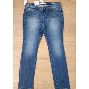 Slink Jeans Curvy Womens 16 Blue Dark Wash Distressed Denim Skinny 38x32